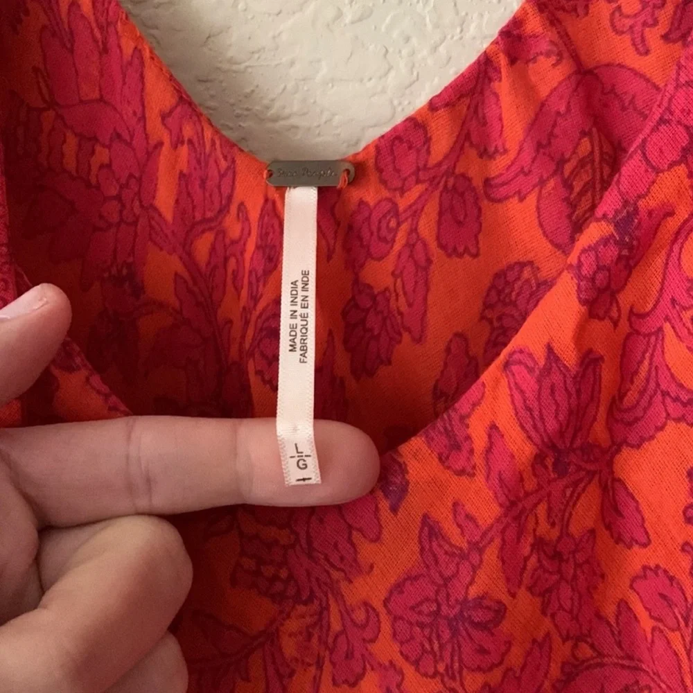 Free People Pink and Orange Tie-Shoulder Maxi Dress